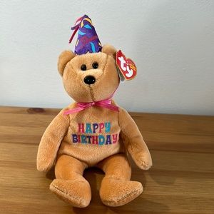 TY Beanie Baby - CELEBRATION The Happy Birthday Bear With Party Hat 10 inch